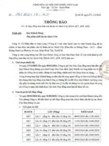 Thông báo thời gian Ký hợp đồng mua bán Akari City giai đoạn 2